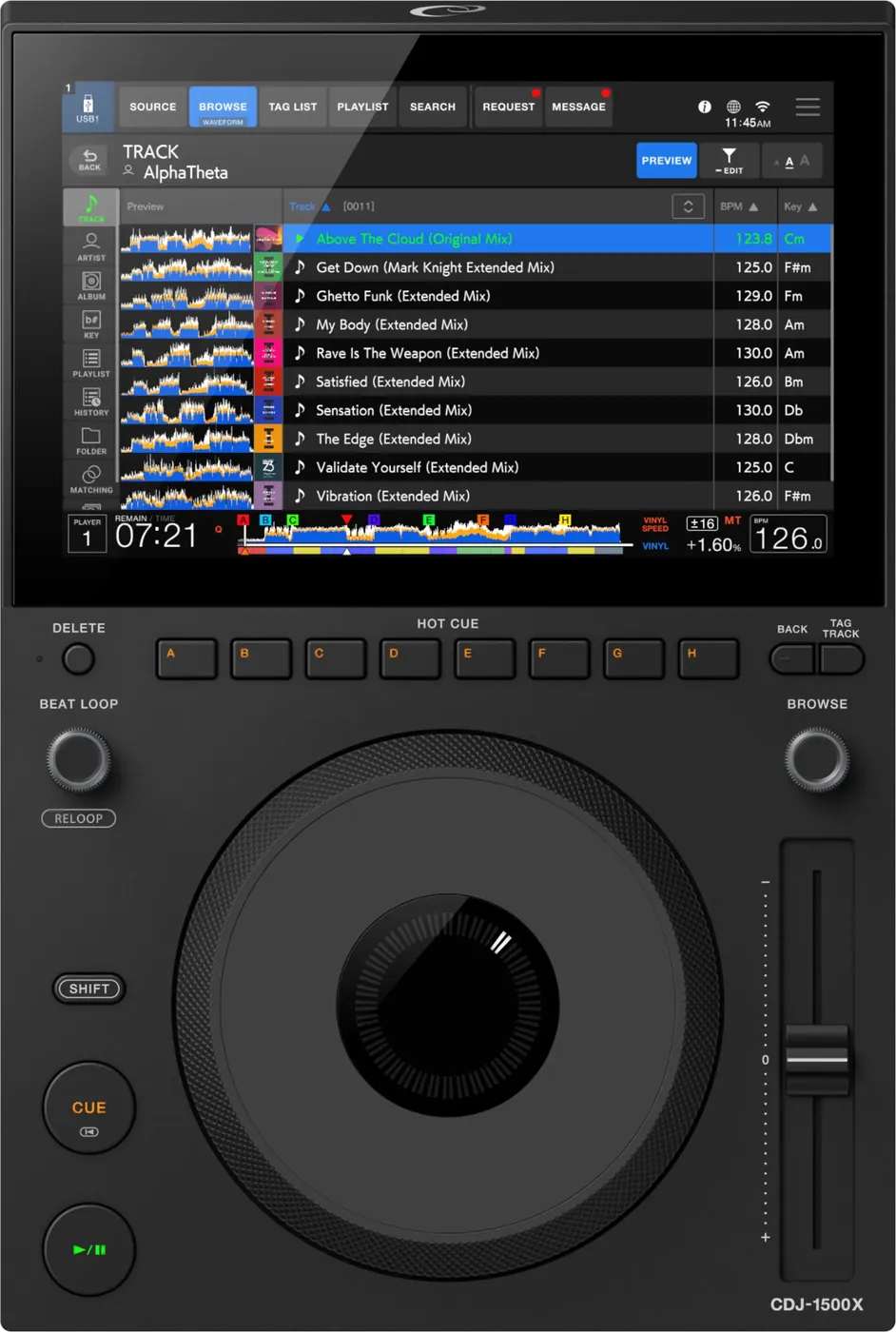 AlphaTheta CDJ-1500X DJ multi player control panel, top view