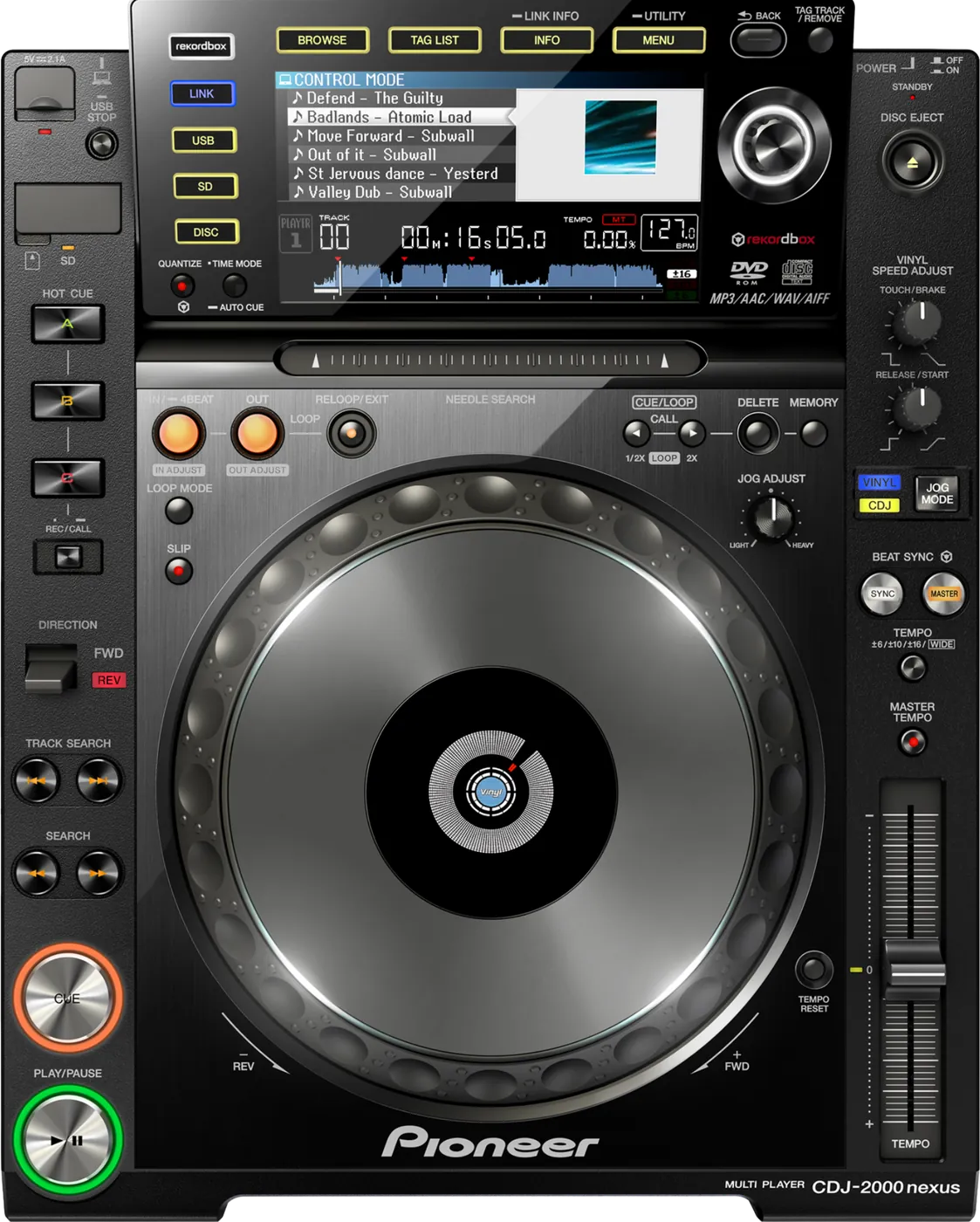 Pioneer DJ CDJ-2000NXS media player control panel, top view