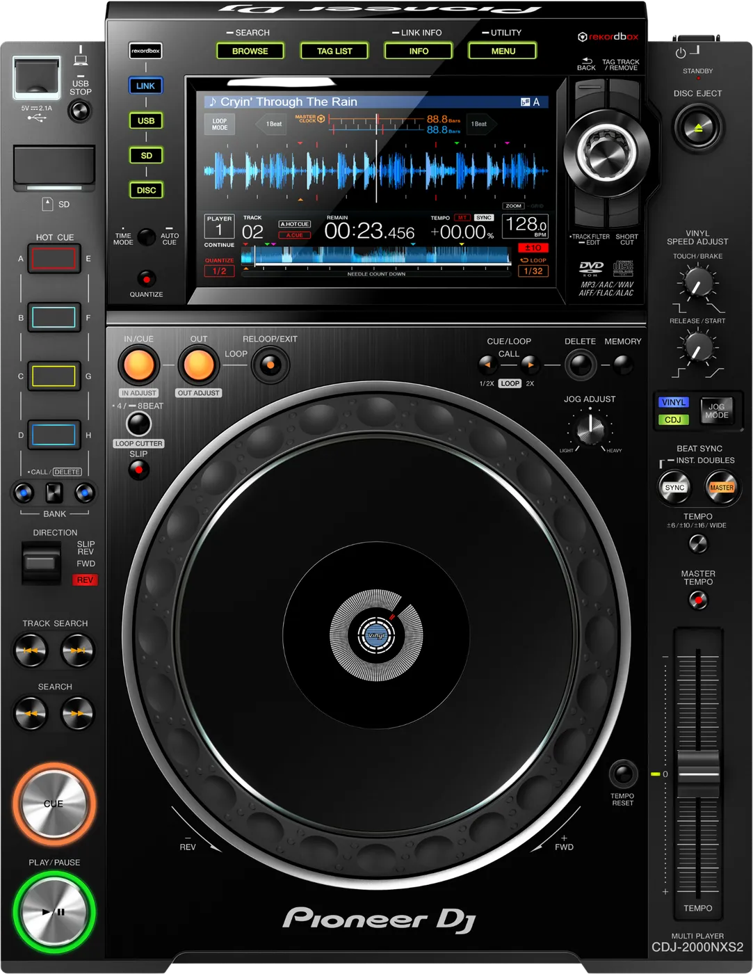 Pioneer DJ CDJ-2000NXS2 media player control panel, top view