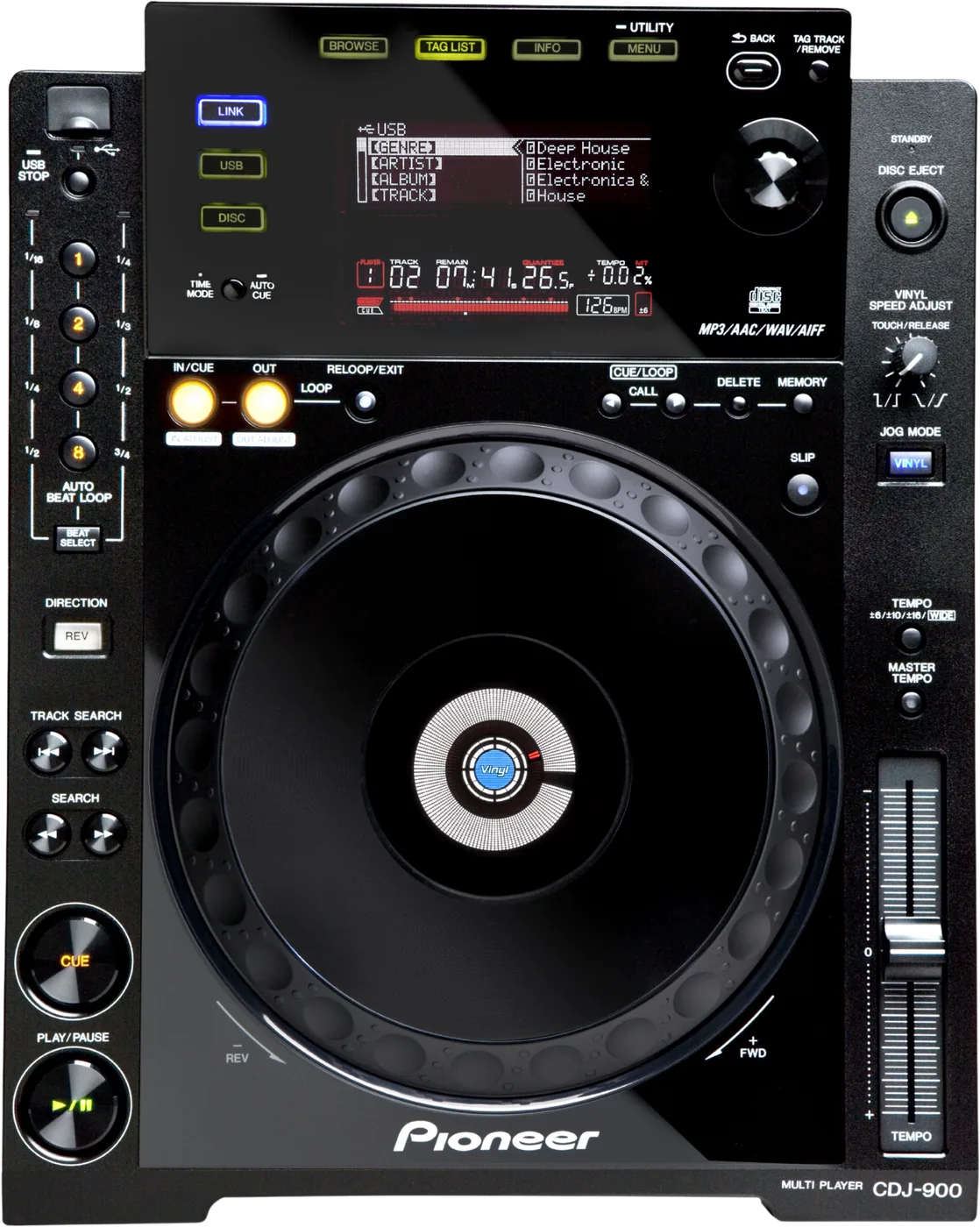 Pioneer DJ CDJ-900 multi player control panel, top view
