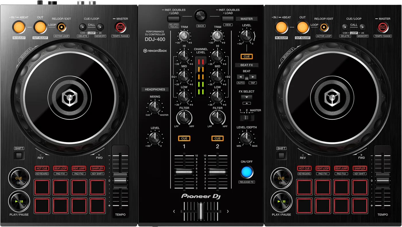 Pioneer DJ DDJ-400 2-channel DJ controller control panel, top view
