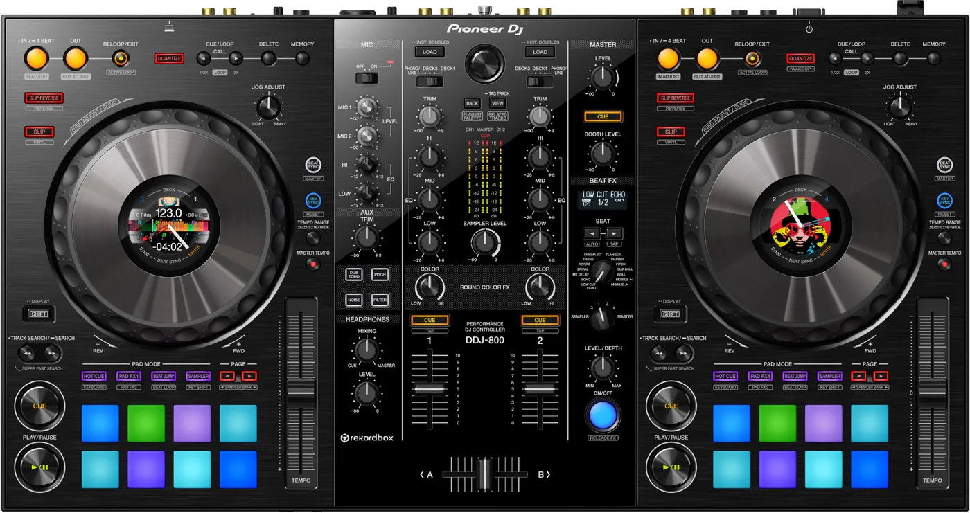 Pioneer DJ DDJ-800 2-channel DJ controller control panel, top view