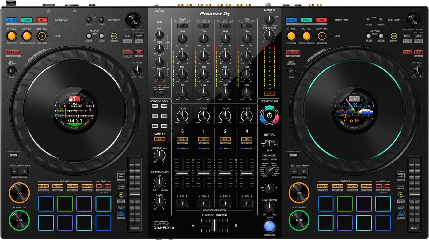 AlphaTheta DDJ-FLX10 4-channel DJ controller control panel, top view