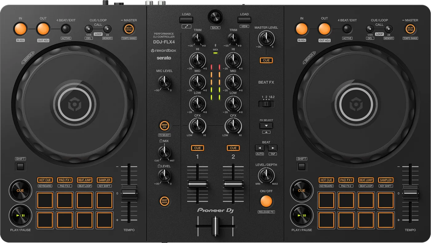 Pioneer DJ DDJ-FLX4 2-channel DJ controller control panel, top view