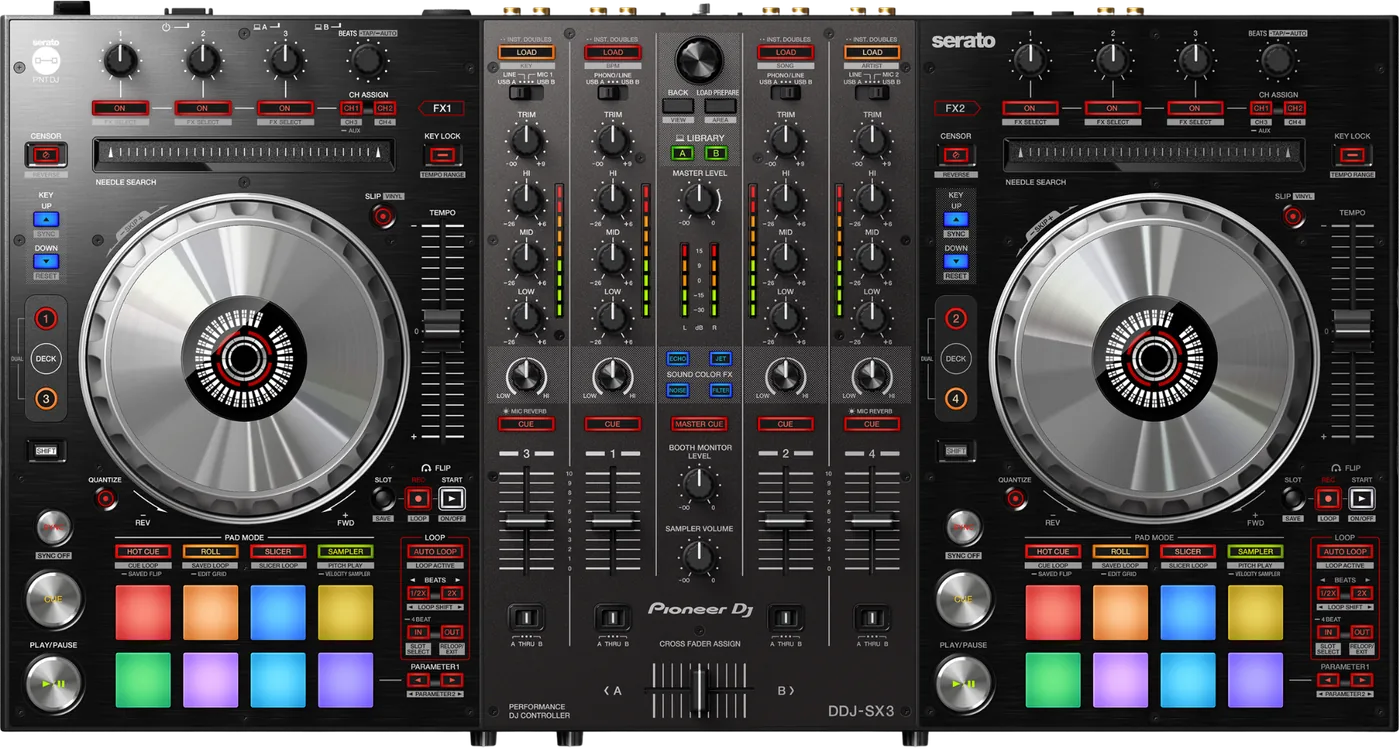 Pioneer DJ DDJ-SX3 four channel Serato DJ controller, top view