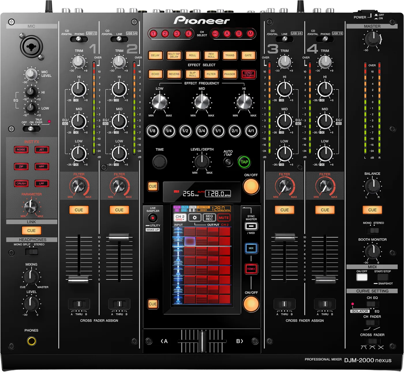 Pioneer DJ DJM-2000NXS four channel digital DJ mixer, top view