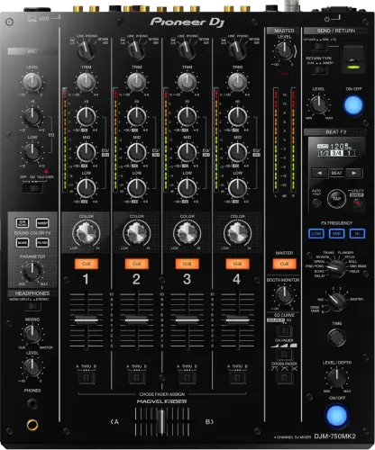 Pioneer DJ DJM-750MK2 four-channel DJ mixer control panel, top view