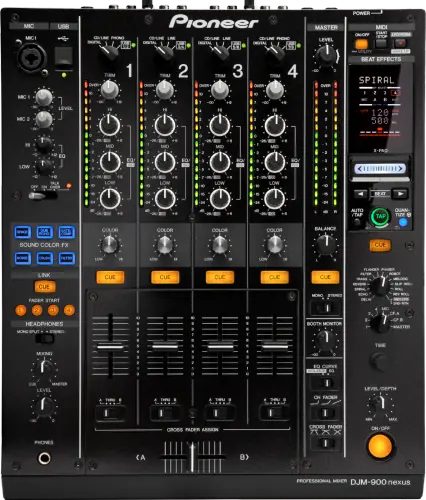 Pioneer DJ DJM-900NXS four-channel DJ mixer control panel, top view