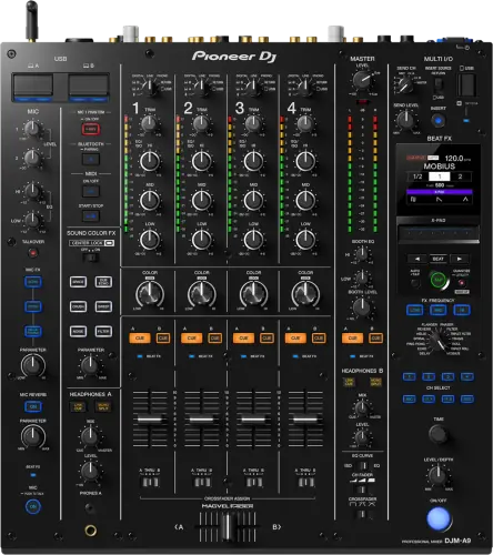 Pioneer DJ DJM-A9 four-channel mixer control panel, top view