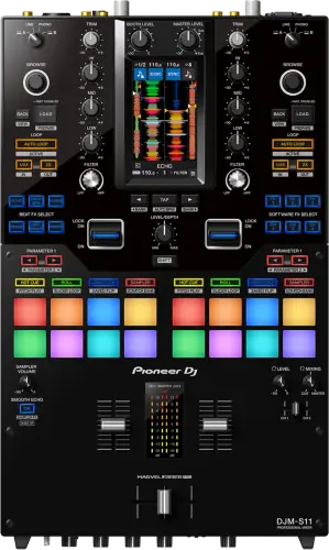 Pioneer DJ DJM-S11 2-channel scratch-style DJ mixer, top view