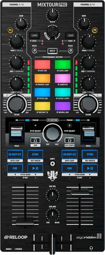 Reloop Mixtour Pro portable four deck DJ controller for djay, top view