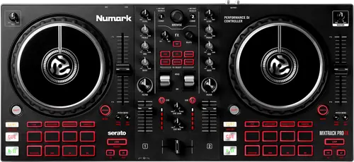 Numark MixTrack Pro FX two channel Serato DJ Lite controller, top view with two jog wheels
