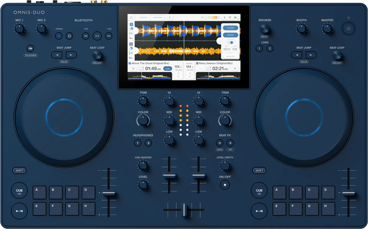 AlphaTheta OMNIS-DUO portable all-in-one DJ system, top view