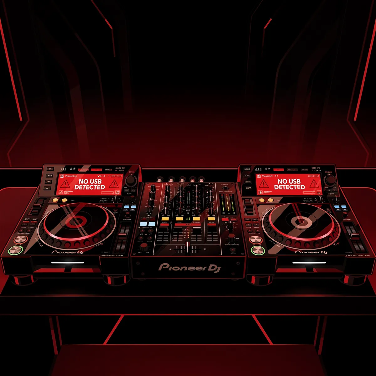 Pioneer CDJ setup showing USB not detected error