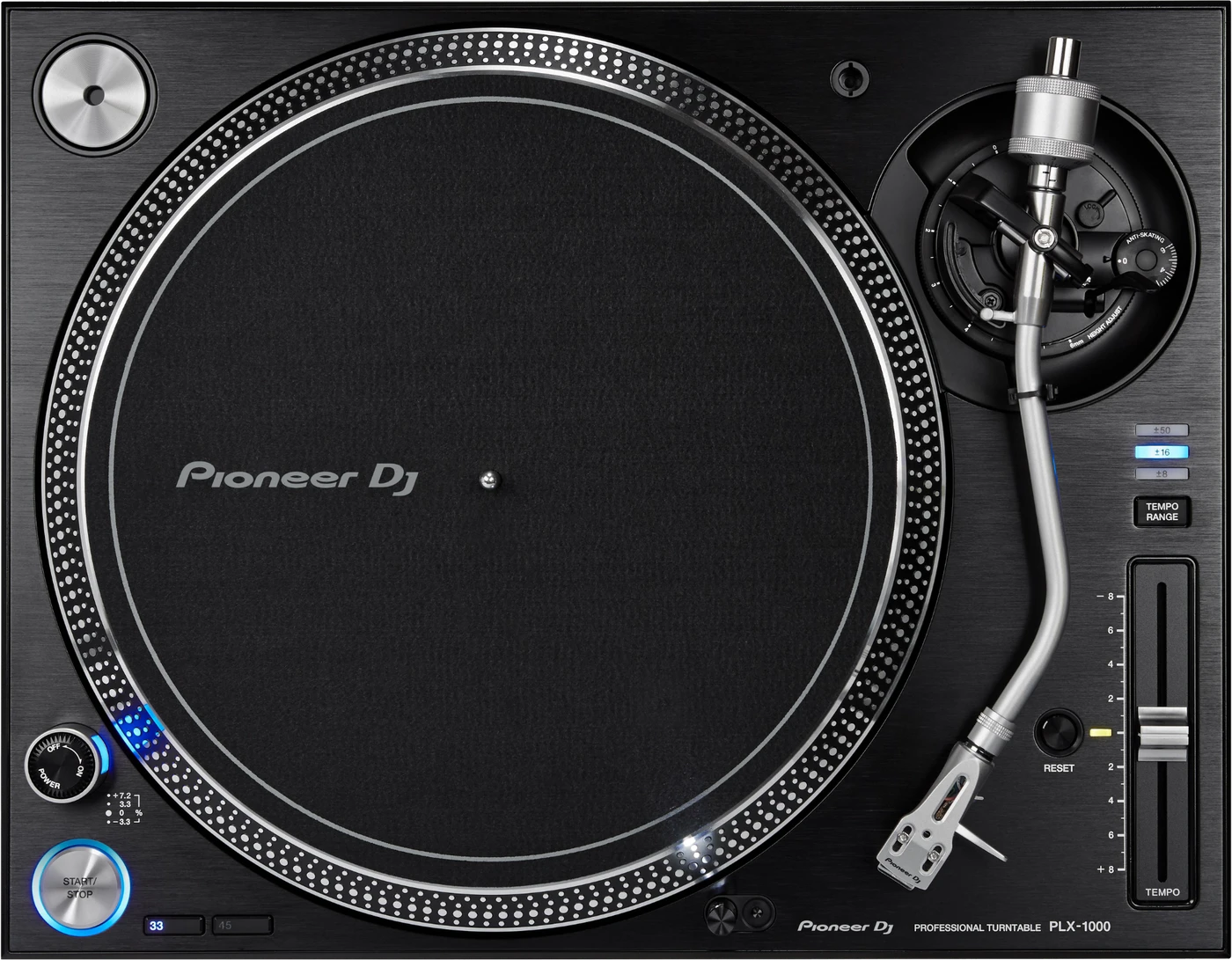 Pioneer DJ PLX-1000 direct drive DJ turntable, top view
