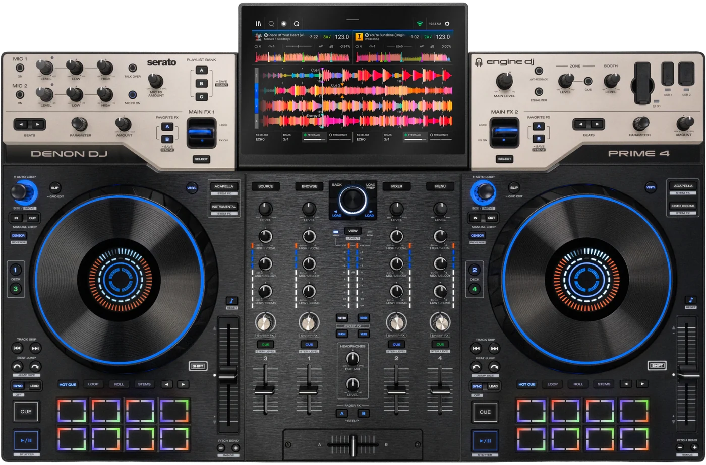 Denon DJ PRIME 4 G2 standalone all-in-one DJ system, top view