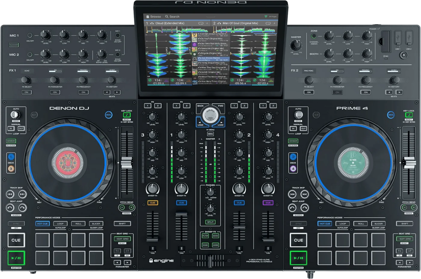 Denon DJ PRIME 4 standalone DJ system, top view