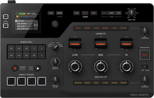 AlphaTheta RMX IGNITE DJ effector control panel, top view