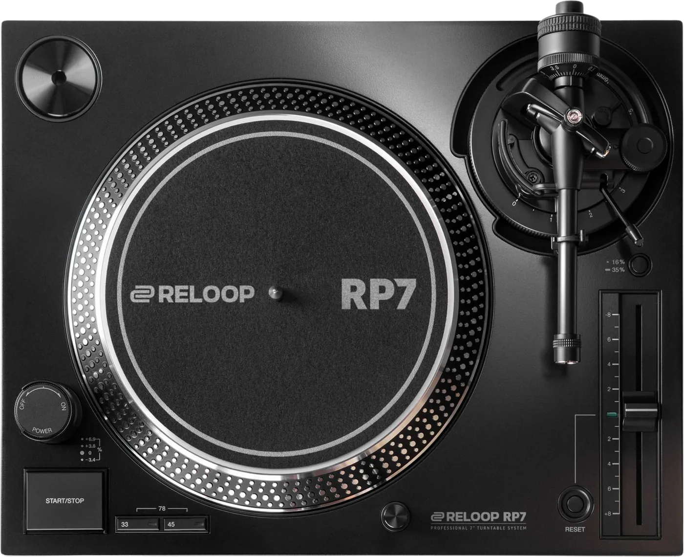 Reloop RP-7 direct drive 7 inch DJ turntable, top view