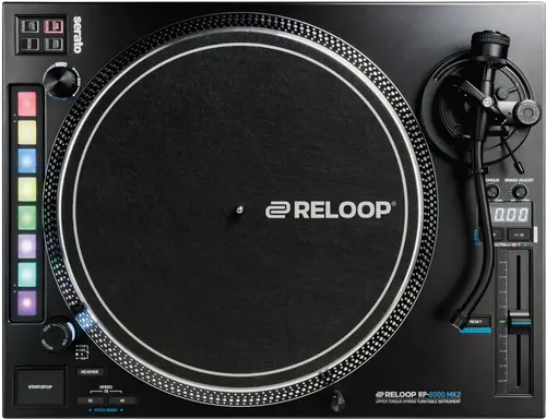 Reloop RP-8000 MK2 direct drive DJ turntable with eight performance pads, top view