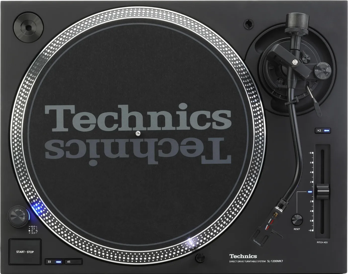 Technics SL-1200MK7 direct drive DJ turntable, top view