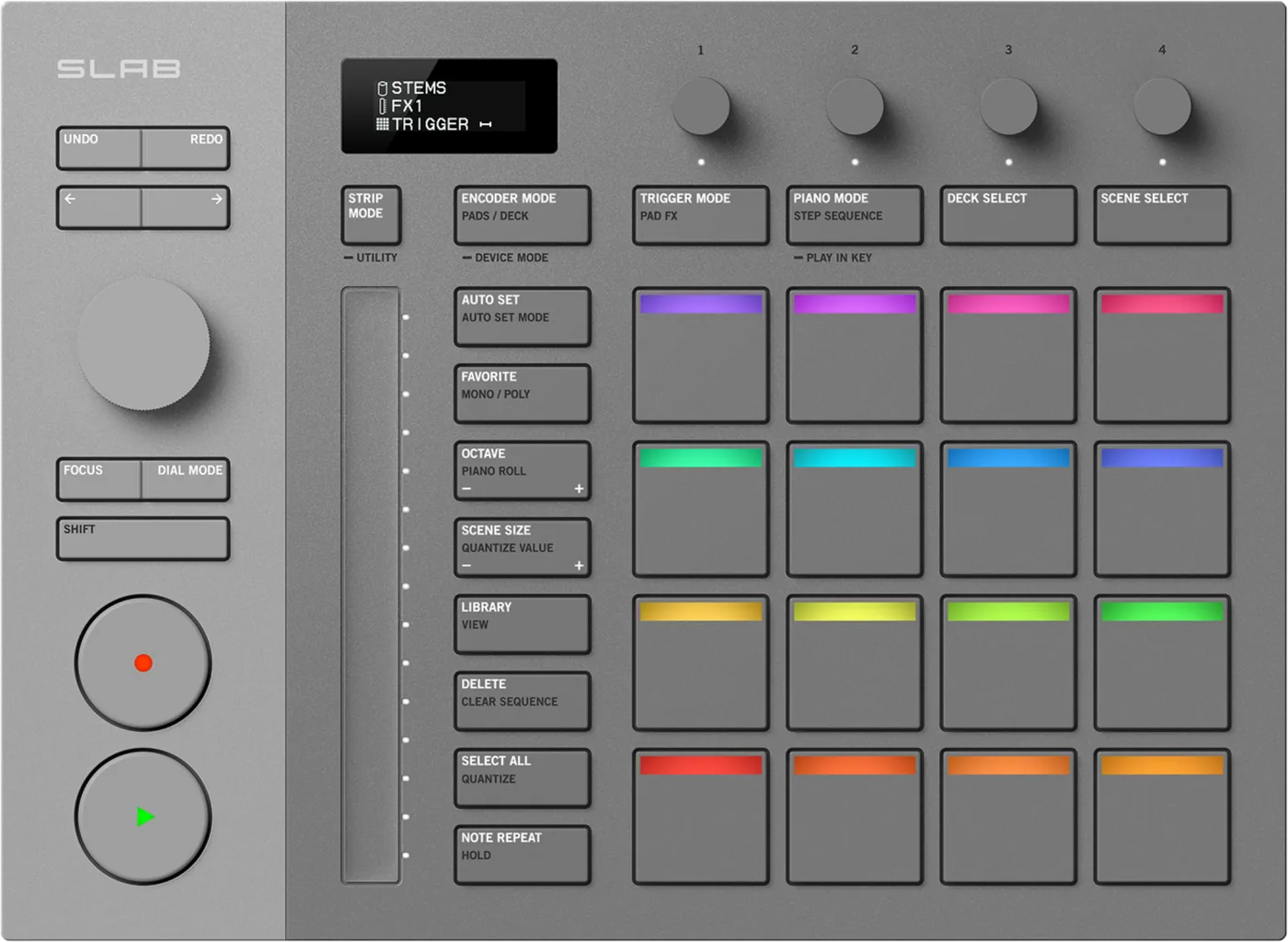 AlphaTheta SLAB MIDI hardware controller for Serato Studio, top view