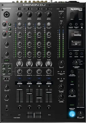 Denon DJ X1850 PRIME four-channel mixer control panel, top view