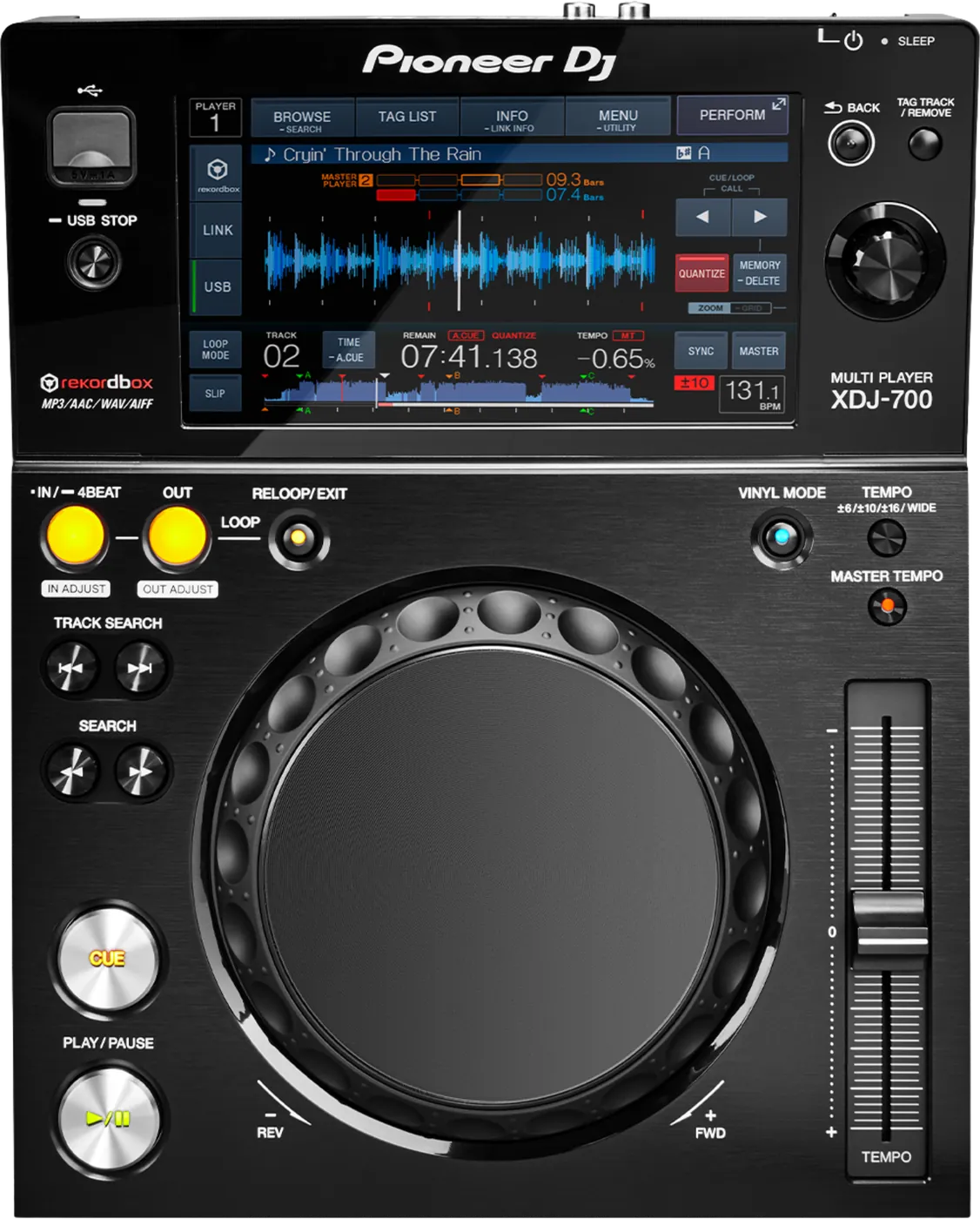 Pioneer DJ XDJ-700 compact media player control panel, top view