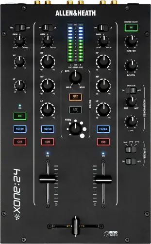 Allen & Heath Xone:24 two channel analogue DJ mixer control panel, top view, showing the two-position PH and LN input switches