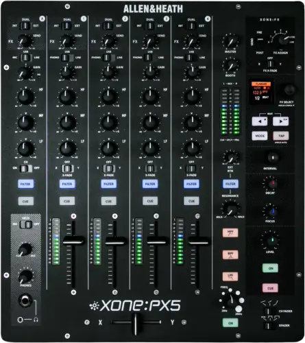 Allen & Heath Xone:PX5 analogue DJ mixer control panel, top view